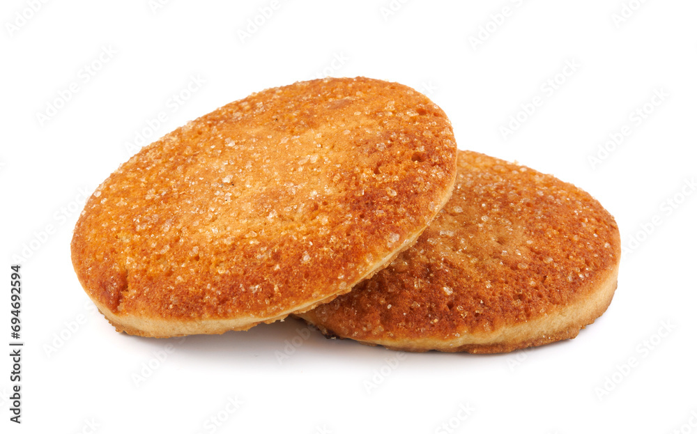 Beautiful round cookies isolated on a white background. Two cookies on a white background. Beautiful round cookies isolated on a white background. Two cookies on a white background.