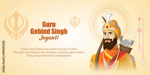 Vector illustration of Happy Guru Gobind Singh Jayanti social media feed template photo