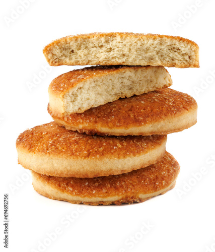 Beautiful round cookies isolated on a white background. Cookie tower.