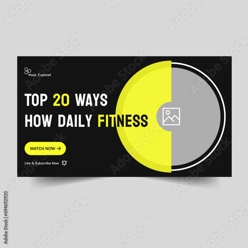 Customizable video thumbnail banner design, fitness body cover banner design, workout training banner design, fully editable vector eps 10 file format