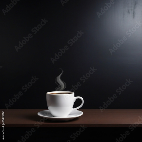 a cup of coffee next to a notebook office background. ai generative