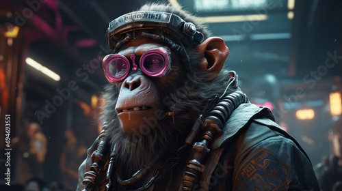 Futuristic and cool cyberpunk monkey background AI generated image