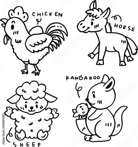 hand drawn cute animal and text for templates