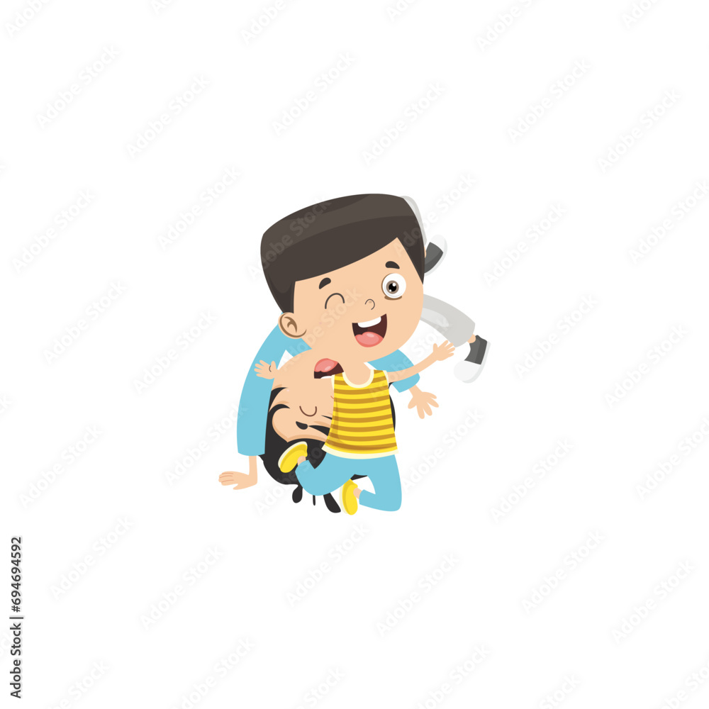 cute little vector child pose in cute clothes smile