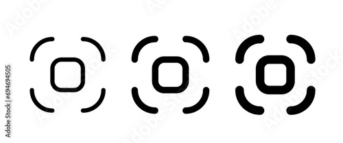 Screenshot icons set. Capture symbol. Scan QR code line icon. Center focus symbol. Screen shot and auto focus sign. Design element for web app. Vector illustration isolated on white background.