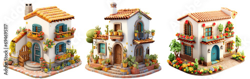 3D rendering super cute cartoon traditional mexican house, hacienda isometric view, Isolated on transparent background  photo