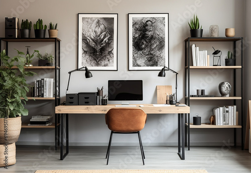 Interior of stylish room with modern workplace © oneli