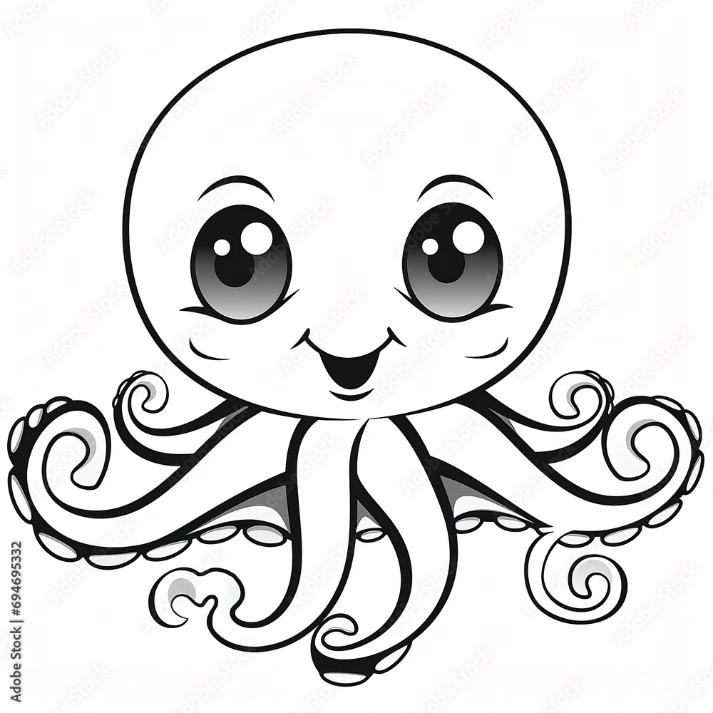 Cartoon octopus coloring page for kids. Simple animal coloring page