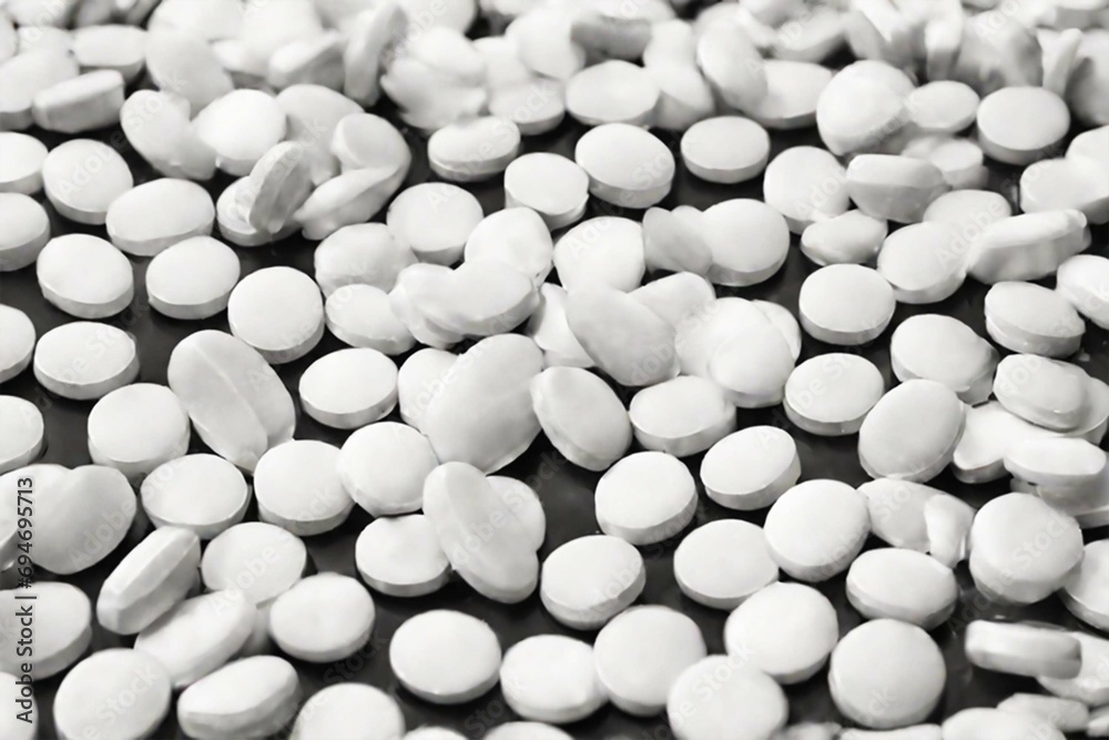 A lot of white pills, capsules with medical drugs. Concept - pharmacology, pharmacy, treatment, disease prevention A lot of white pills, capsules with medical drugs. Concept - pharmacology, pharmacy, treatment, disease prevention