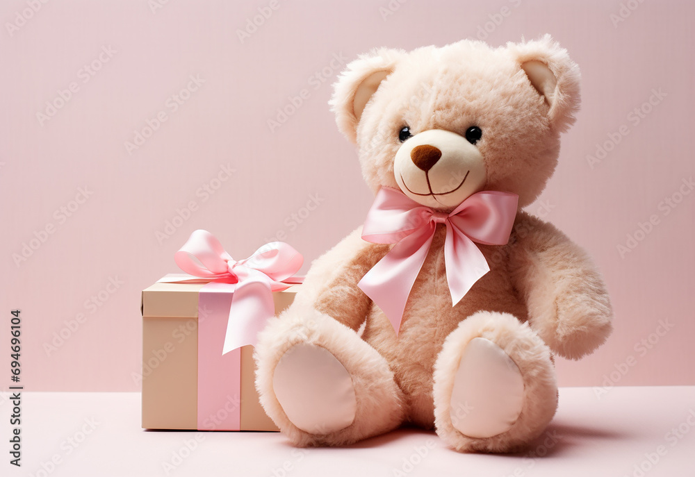 Teddy bear holding a heart-shaped pillow with plank Teddy bear holding a heart-shaped pillow with plank