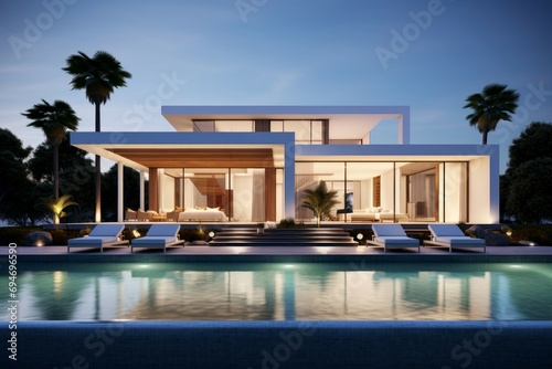 Opulent Luxury residential villa. Sun relax hotel. Generate Ai © juliars