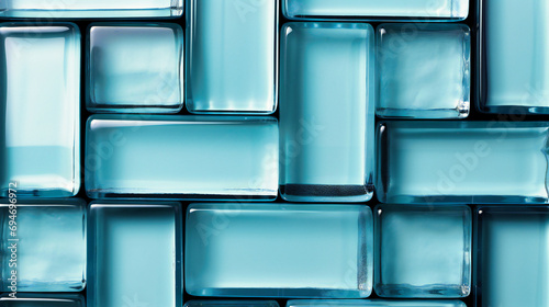 Cool Ice Blue Glass Blocks Stacked Neatly Creating a Seamless Transparent Architectural Wall