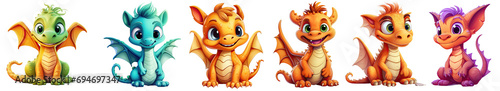 Cute cartoon baby dragon Cartoon character collection isolated on transparent background photo