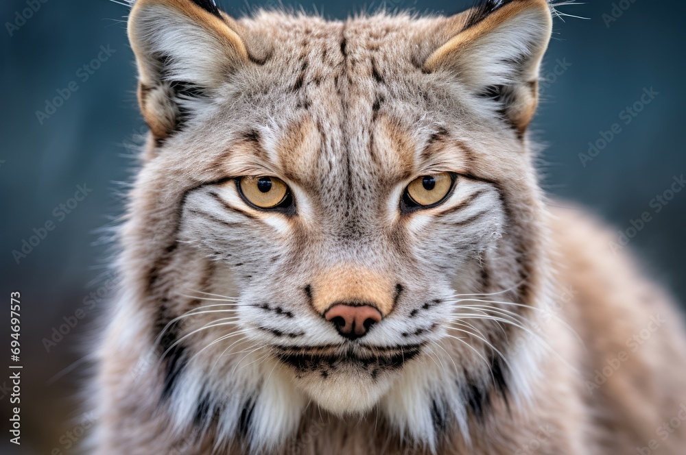 Fototapeta premium Sharp-eyed Lynx animal cat closeup. Nature outdoor forest big mammal. Generate Ai