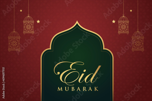 Ramadan Eid Mubarak background greeting card with candles and moon decoration