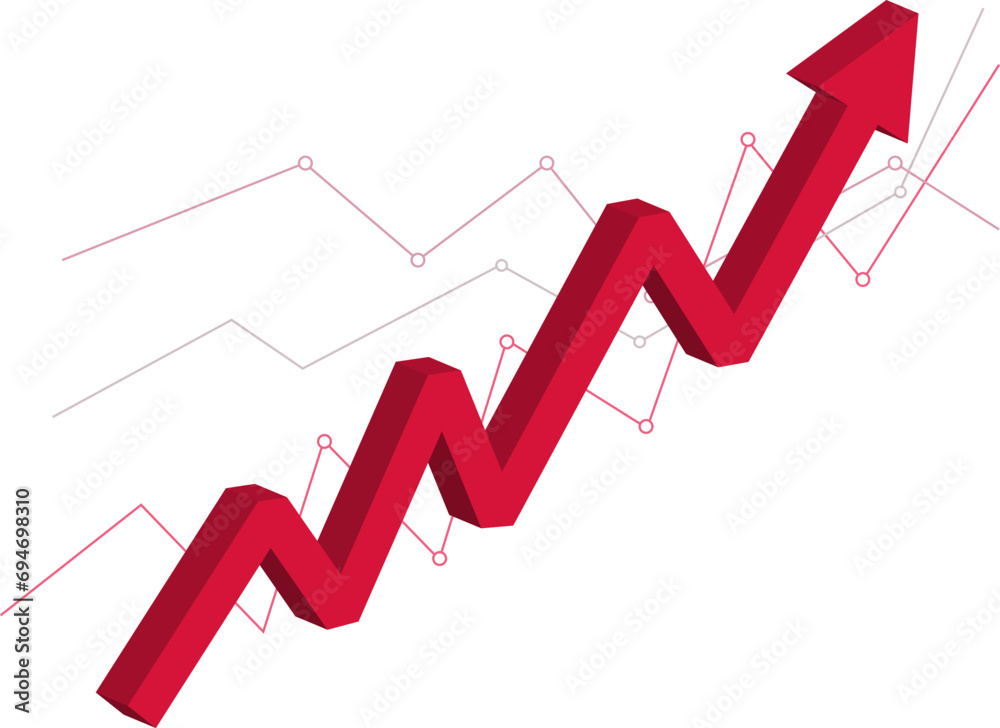 Business arrow, goals concept, Financial growth vector. 3d graph arrow isolated on white background. Cost reduction Business arrow, goals concept, Financial growth vector. 3d graph arrow isolated on white background. Cost reduction