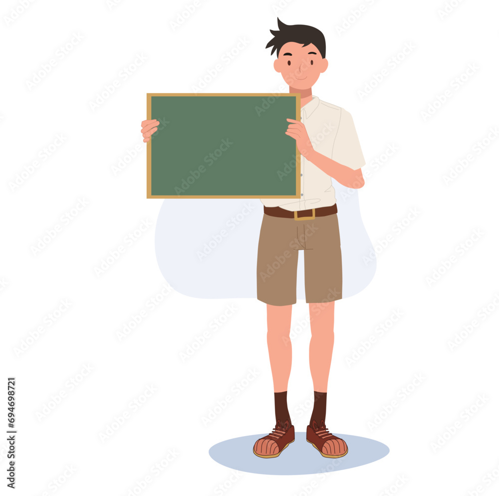 Back to School Concept. Thai Student Holding Small Blank Blackboard for Education. Back to School Concept. Thai Student Holding Small Blank Blackboard for Education.