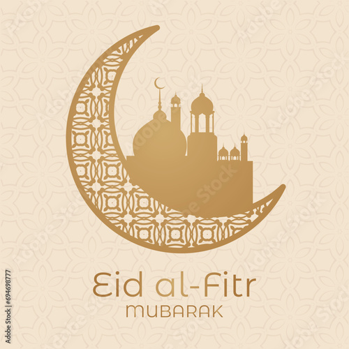 Ramadan Eid Mubarak background greeting card with candles and moon decoration