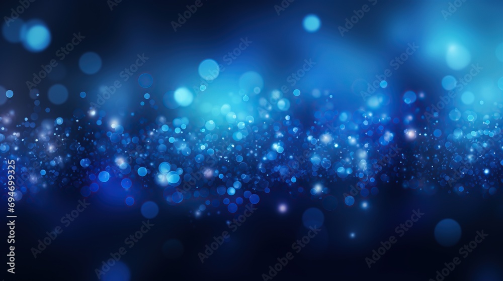 Abstract blue glowing particles with bokeh dark background. Created with Generative AI - obrazy, fototapety, plakaty 