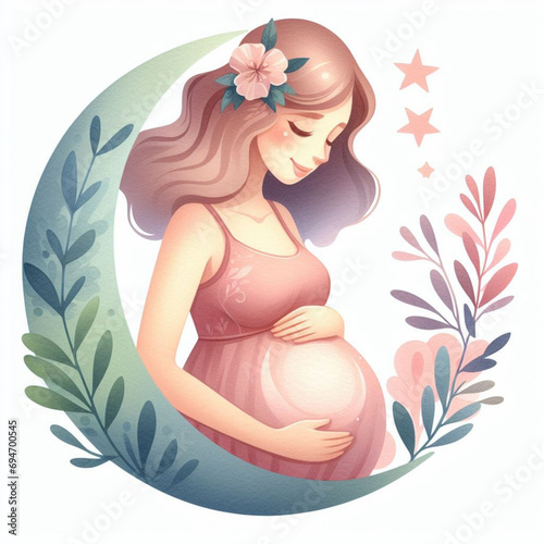 pregnant woman with flower on isolated white