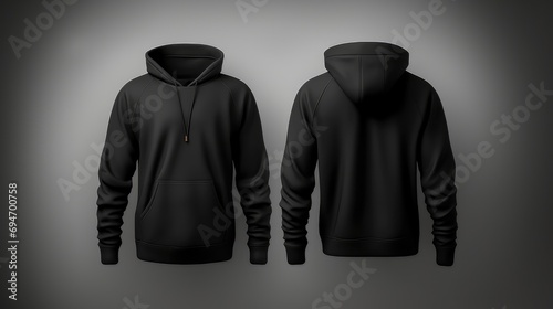 Blank black male hoodie sweatshirt long sleeve with clipping path, mens hoody with hood for your design mockup for print, isolated on white background. Template sport winter clothes