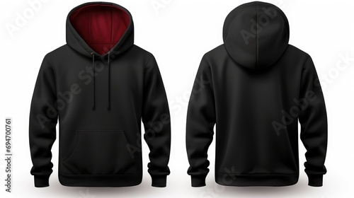 Blank black male hoodie sweatshirt long sleeve with clipping path, mens hoody with hood for your design mockup for print, isolated on white background. Template sport winter clothes