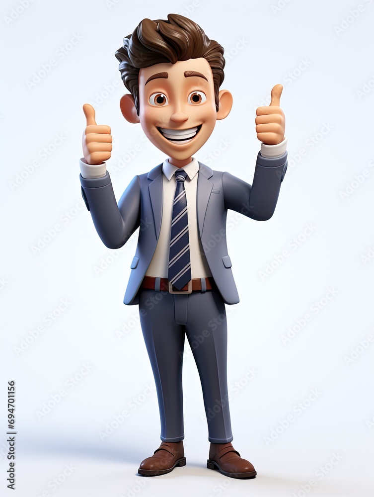 Thumbs-Up 3D Cartoon Businessman, Clean White Background Thumbs-Up 3D Cartoon Businessman, Clean White Background