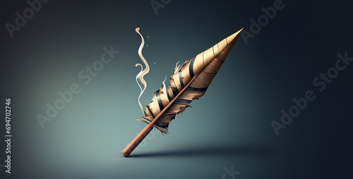 feather grass isolated on black, smoking cigar on the tip of an arrow,  photo