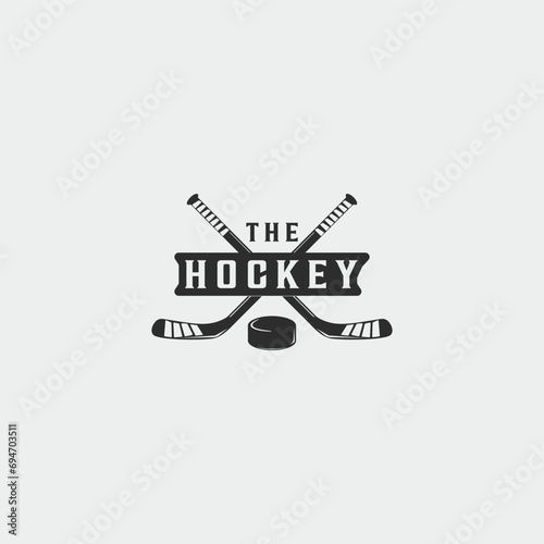 ce hockey stick and puck logo line art vintage vector illustration template icon graphic design