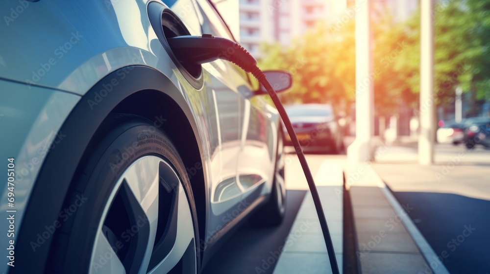 electric car connected to charging station 
