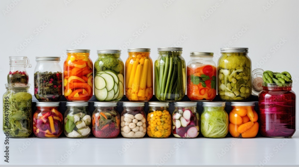 Jars with variety of pickled vegetables Jars with variety of pickled vegetables
