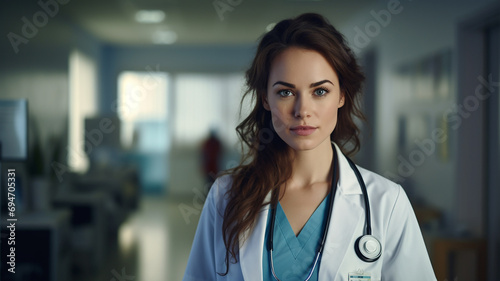Portrait of female doctor with stethoscope in the hospital.