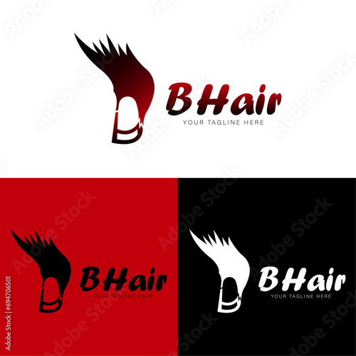 B Hair Logo | Stylish Hair Logo Design Inspiration with Royal Red and Black Color 