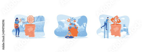 Mental health.World mental health day. Mental disorder fight against stress. Mental health set flat vector modern illustration 