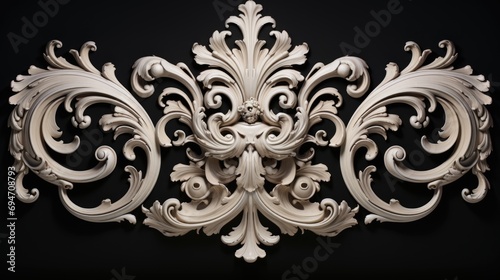 3d baroque pattern isolated on black background ornament gold silver ai generated