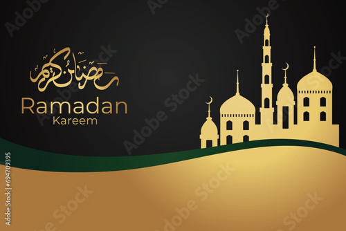 Ramadan Eid Mubarak background greeting card with candles and moon decoration