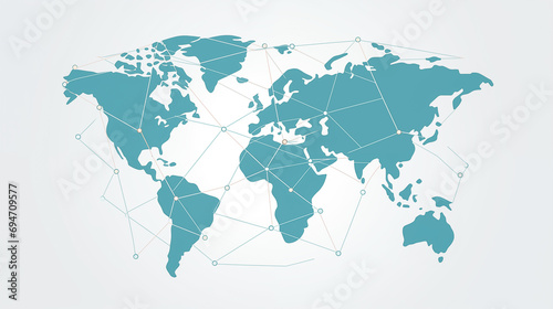 A simplified, minimalist globe with different paths connecting continents, marked by pins.