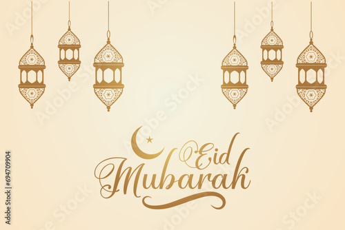 Ramadan Eid Mubarak background greeting card with candles and moon decoration photo