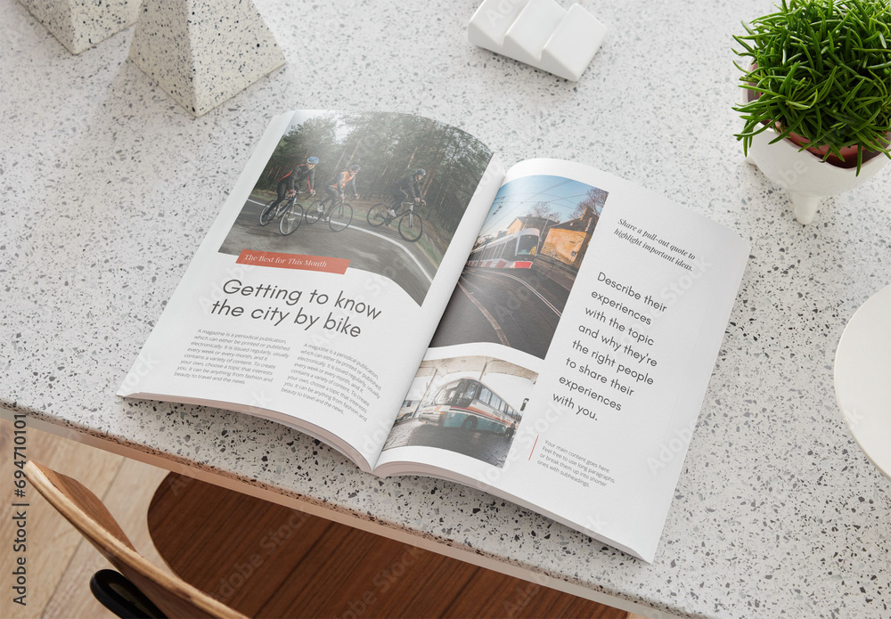 Mockup of customizable A4 magazine showing open pages Stock Template ...