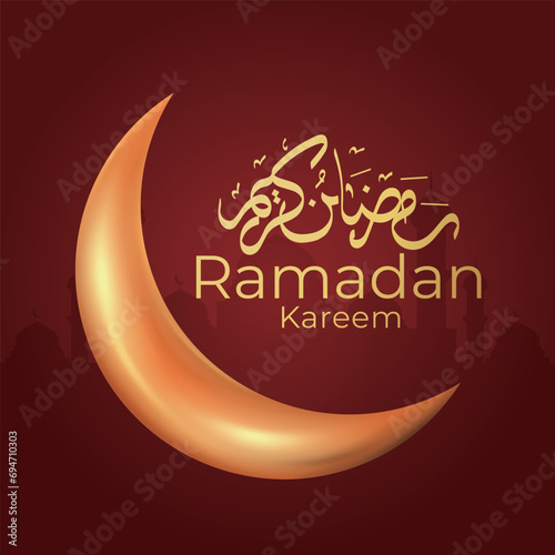 Ramadan Eid Mubarak background greeting card with candles and moon decoration