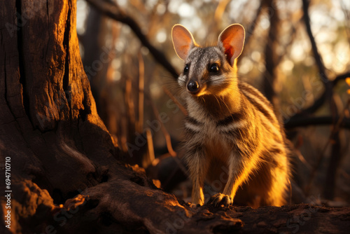A Numbat, also known as the banded anteater, forages in the Australian bush at sunset © Veniamin Kraskov
