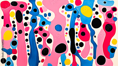 Colorful Abstract Organic Shapes Playfully Dance Across a Vibrant Pop Art Canvas