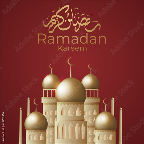 Ramadan Eid Mubarak background greeting card with candles and moon decoration