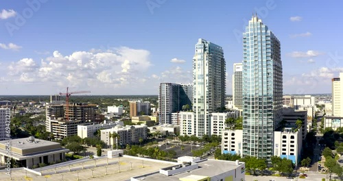 aerial view of skyscrapers in downtown tampa, florida and building construction photo