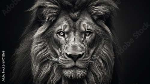 Regal Grace: Captivating Black and White Close-Up of a Lion's Portrait