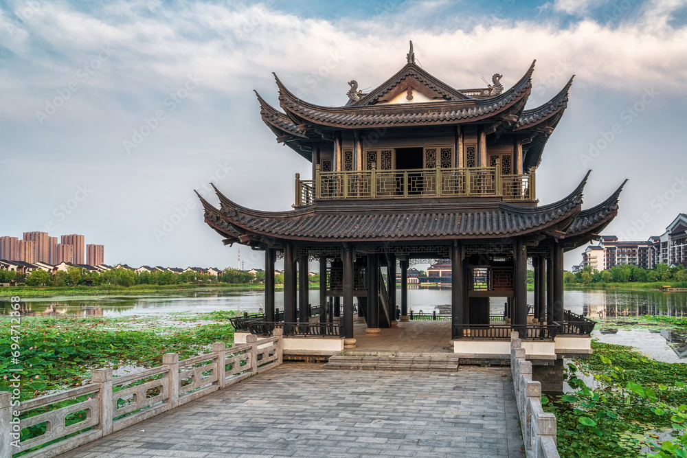 Ancient building pavilion in Sunac Cultural Tourism City, Wuxi, China Ancient building pavilion in Sunac Cultural Tourism City, Wuxi, China