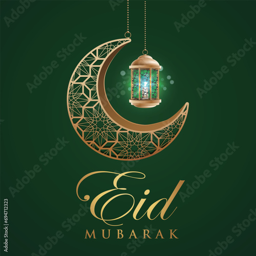 Ramadan Eid Mubarak background greeting card with candles and moon decoration