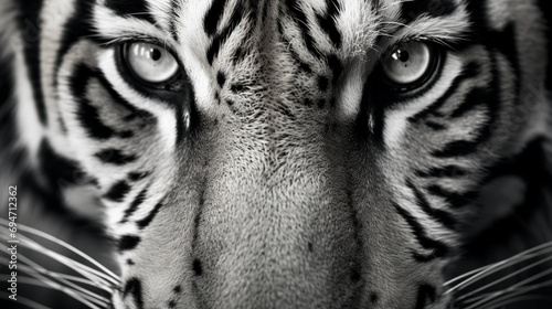 Monochrome Majesty: Captivating Tiger Eyes in a Close-Up Black and White Portrait