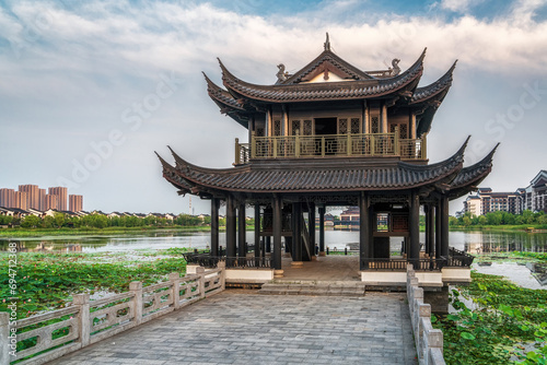Ancient building pavilion in Sunac Cultural Tourism City, Wuxi, China © evening_tao
