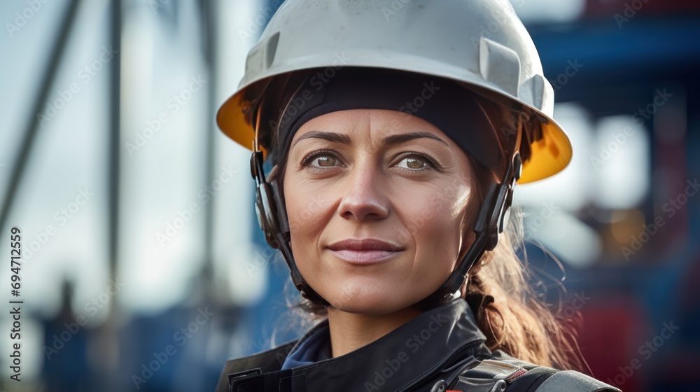 woman oil rig worker with a helmet woman oil rig worker with a helmet